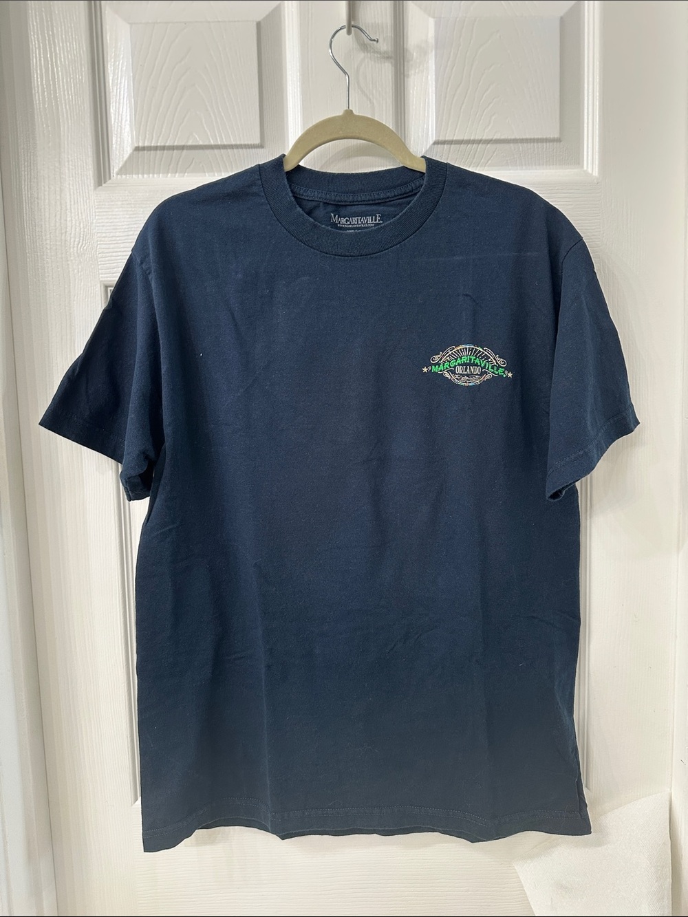 Margaritaville Navy Short Sleeve Tee with Green Chest Logo